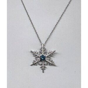 Sterling Silver Snowflake Pendant Necklace IKS Gemstone 18" Chain Diamond chips